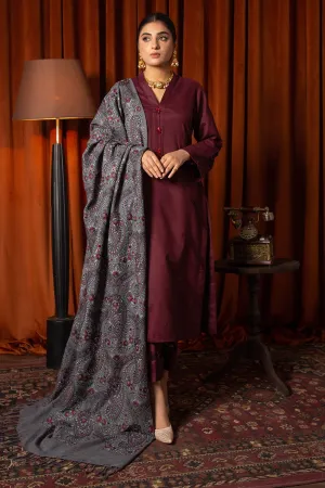 3088-ELINOR EMBROIDERED BLEND WOOL SHAWL UNSTITCHED