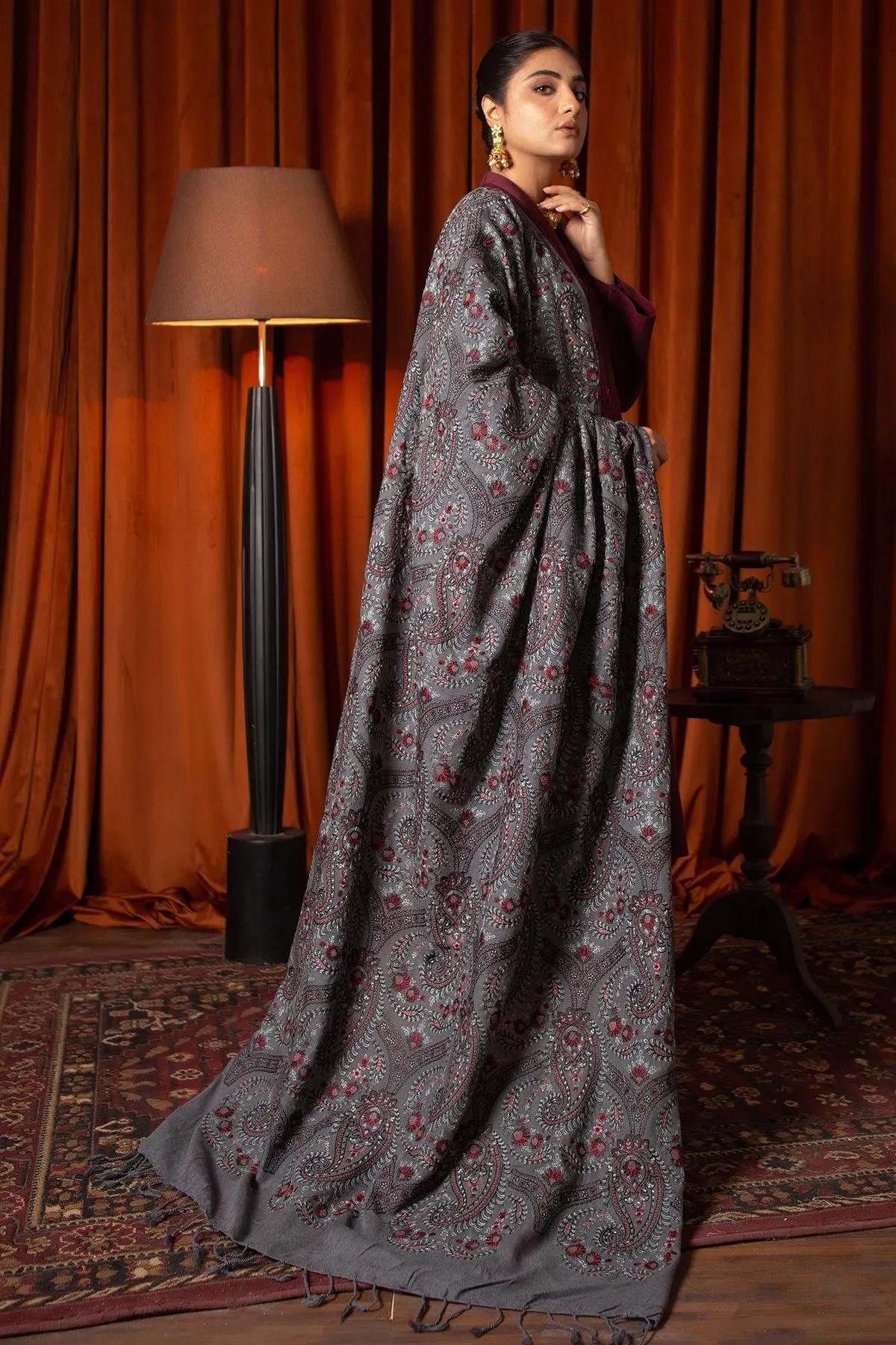 3088-ELINOR EMBROIDERED BLEND WOOL SHAWL UNSTITCHED