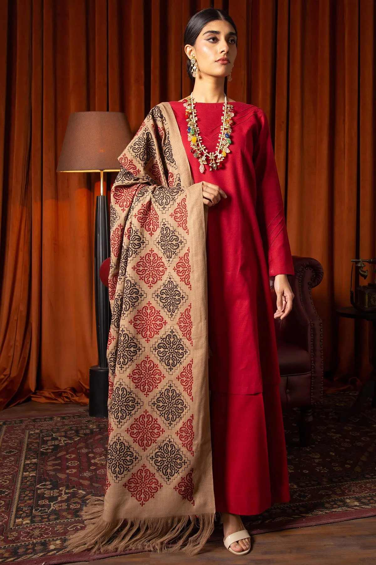 3097-FREYA EMBROIDERED PASHMINA BLEND SHAWL UNSTITCHED