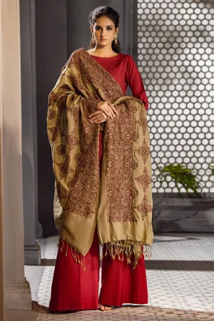 3419-KANTHA EMBROIDERED PASHMINA BLEND SHAWL