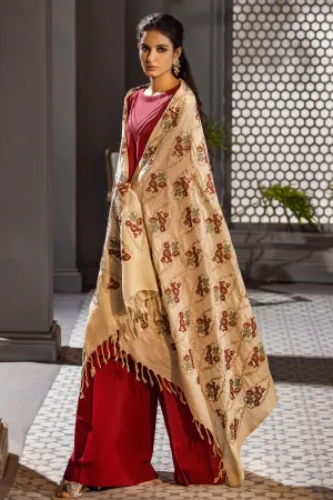 3420-FLORA-PLUM EMBROIDERED PASHMINA BLEND SHAWL