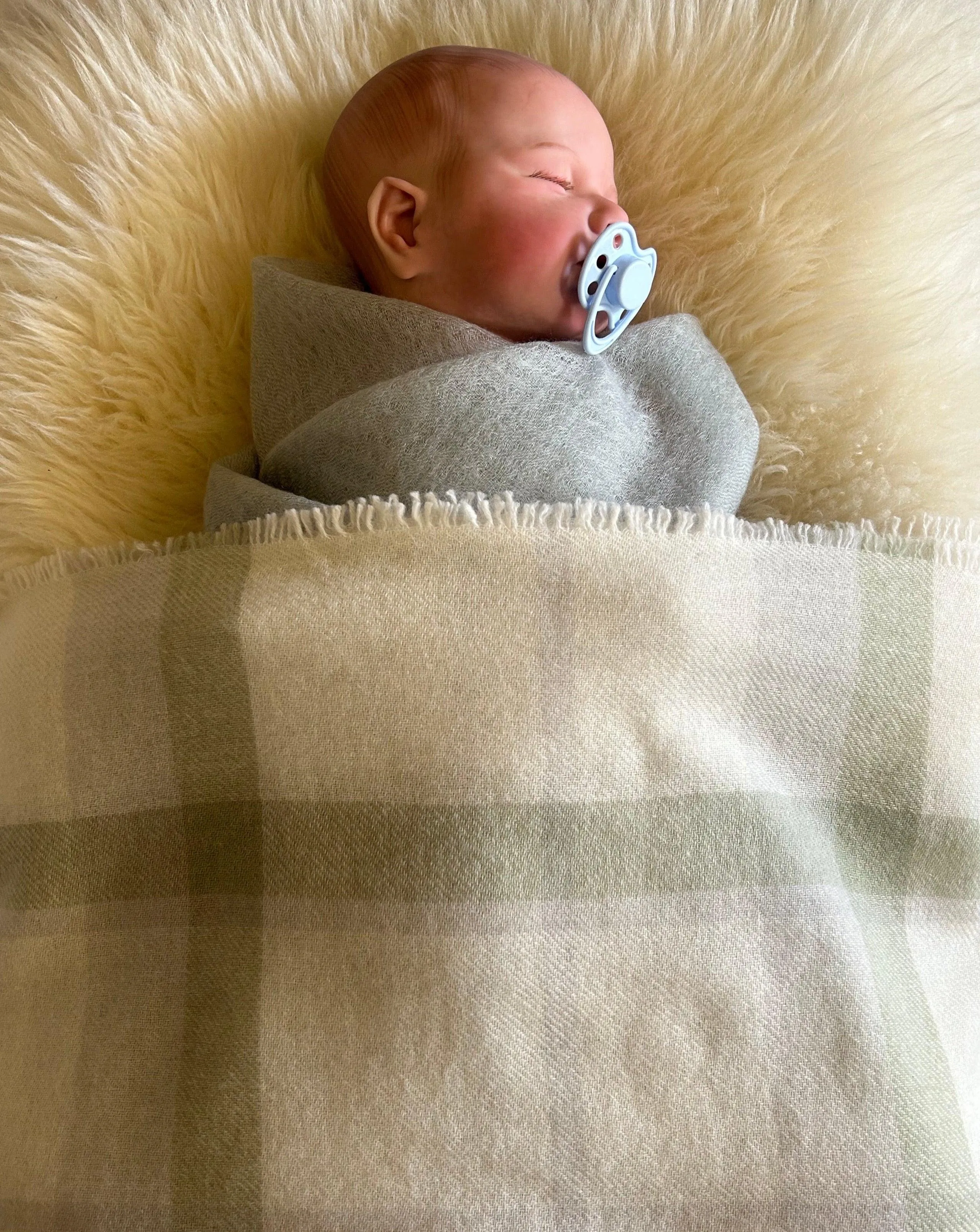 Cashmere Baby Blanket Hand-Woven Plaid  Mint