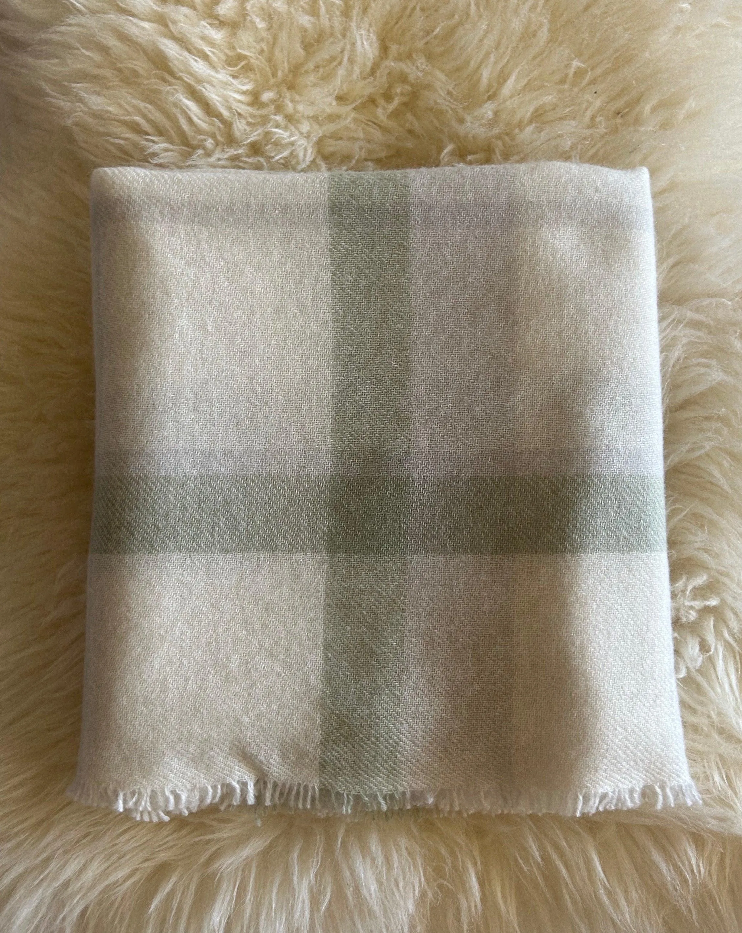 Cashmere Baby Blanket Hand-Woven Plaid  Mint
