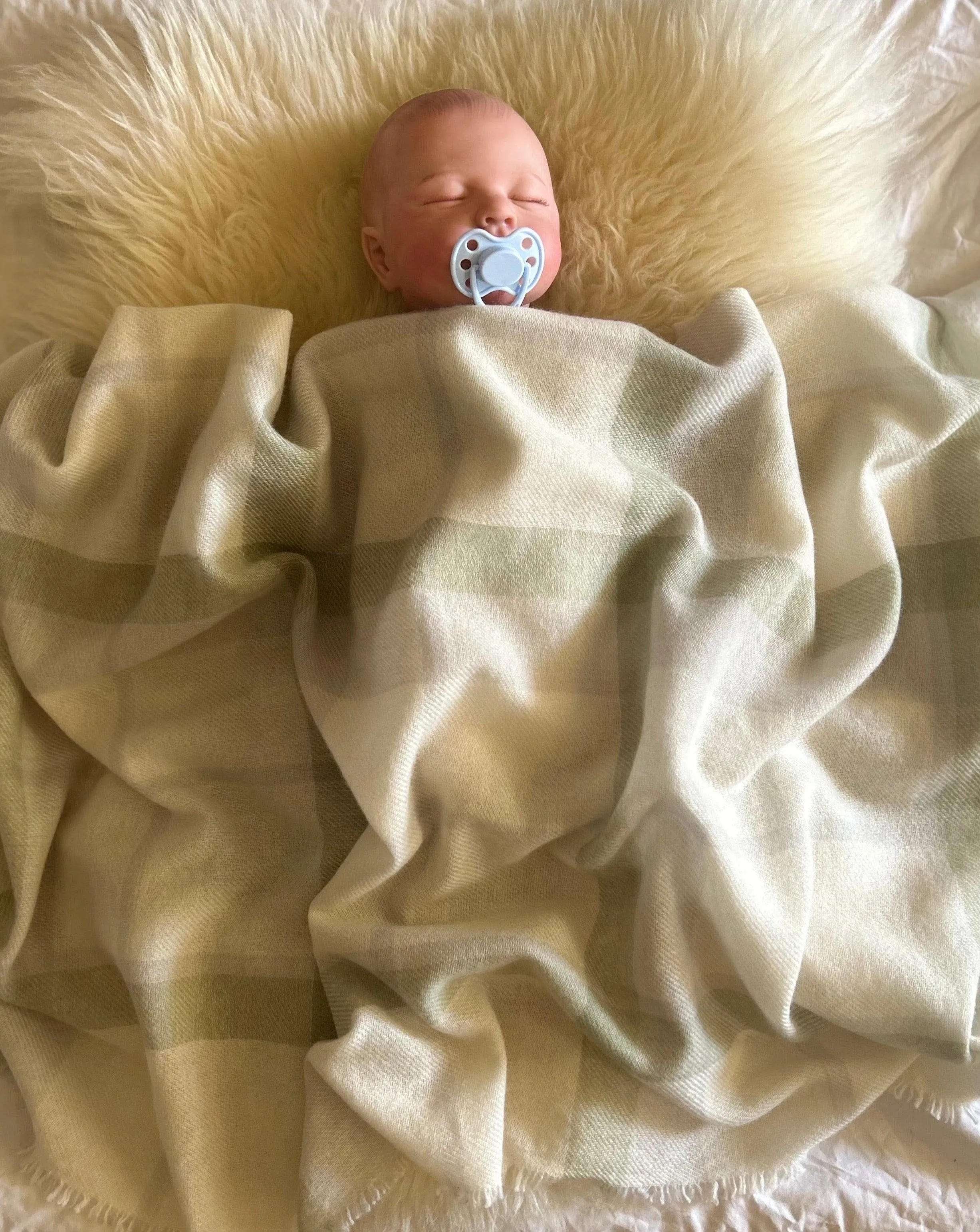 Cashmere Baby Blanket Hand-Woven Plaid  Mint