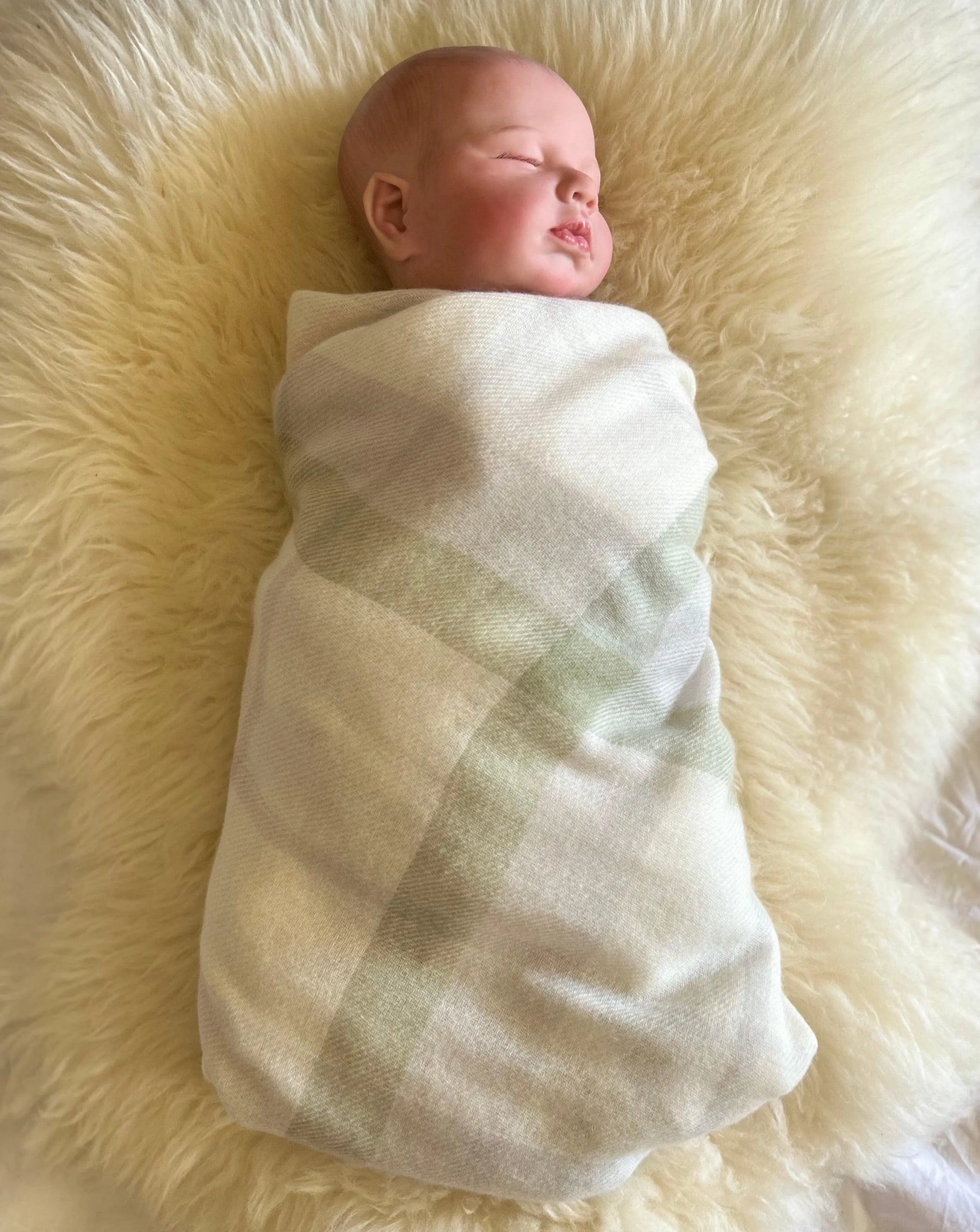 Cashmere Baby Blanket Hand-Woven Plaid  Mint