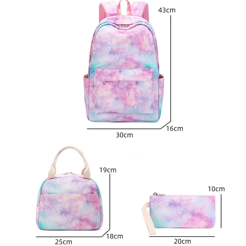 Galaxy Kids Backpack for Boys Girls Graffiti Bag Set Lunch Bag Pencil Box