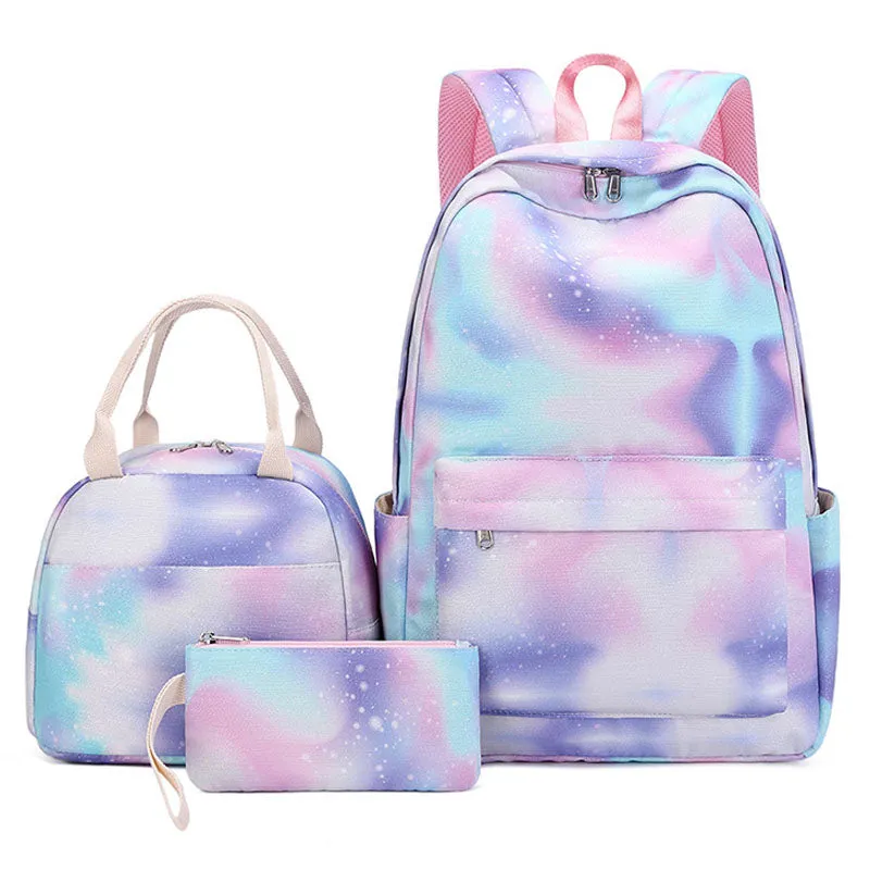 Galaxy Kids Backpack for Boys Girls Graffiti Bag Set Lunch Bag Pencil Box