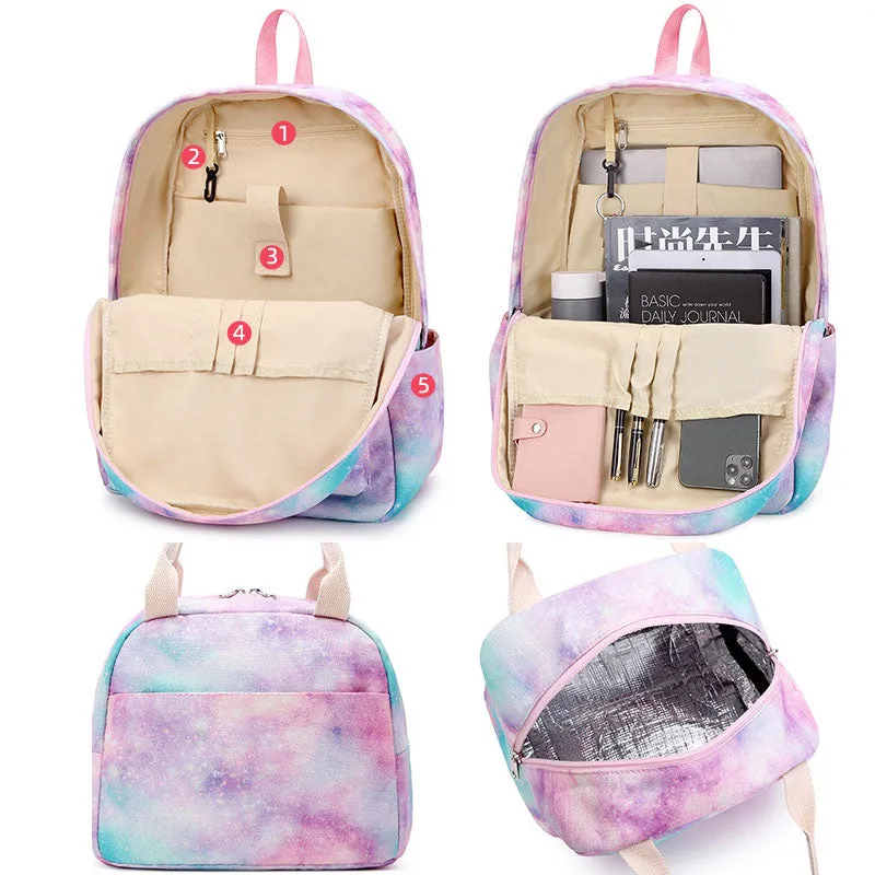 Galaxy Kids Backpack for Boys Girls Graffiti Bag Set Lunch Bag Pencil Box