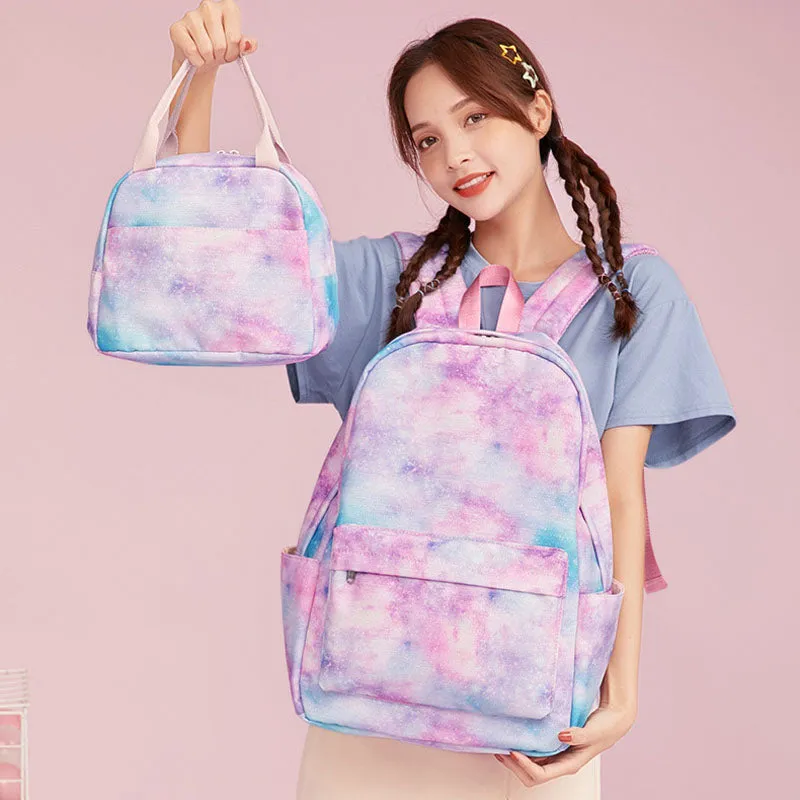Galaxy Kids Backpack for Boys Girls Graffiti Bag Set Lunch Bag Pencil Box