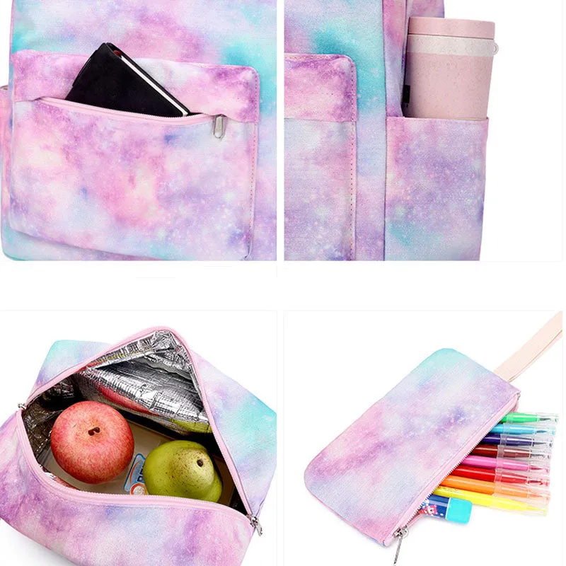 Galaxy Kids Backpack for Boys Girls Graffiti Bag Set Lunch Bag Pencil Box