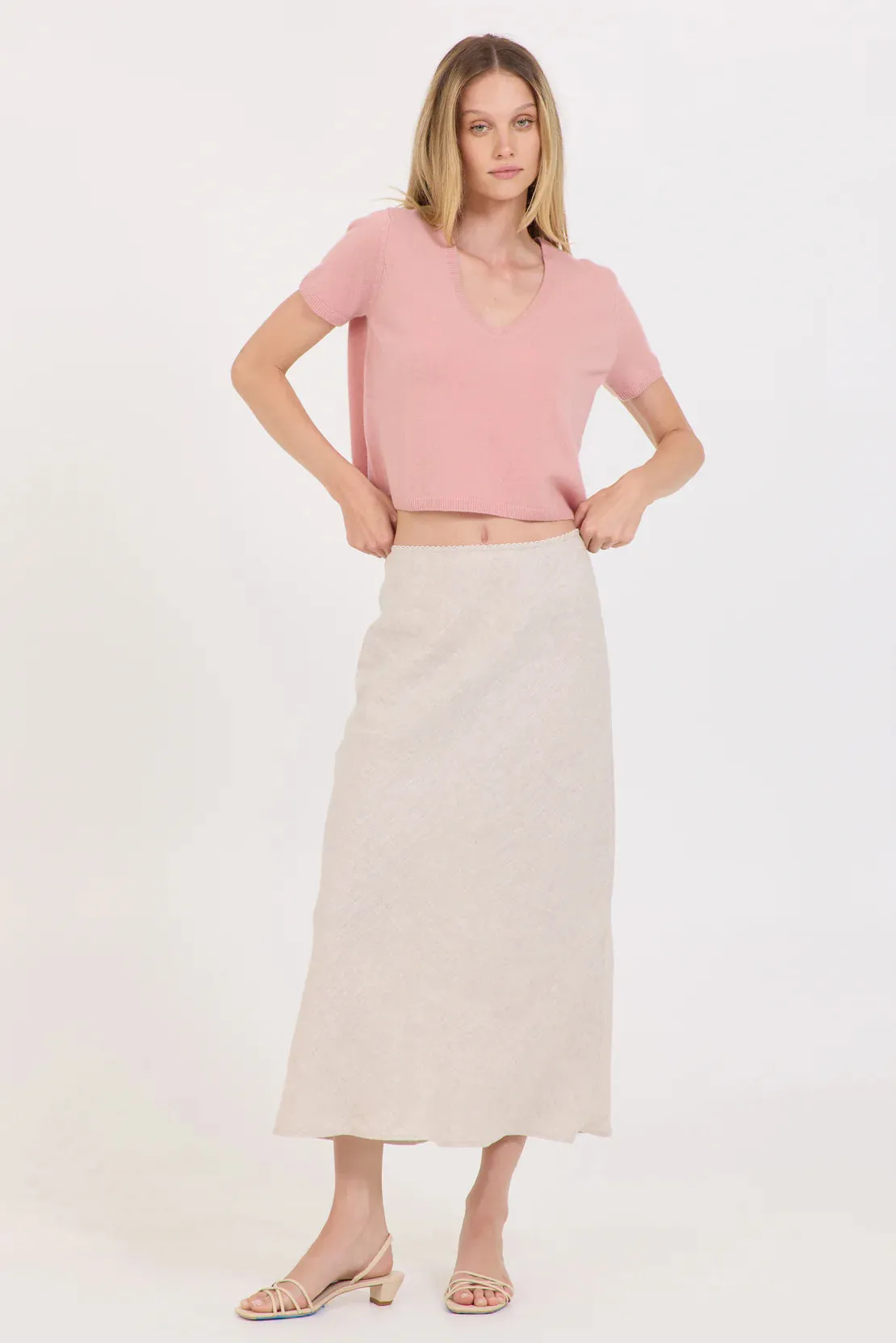 ONE GREY DAY Kadri Cashmere Vneck Tee - Rosewood