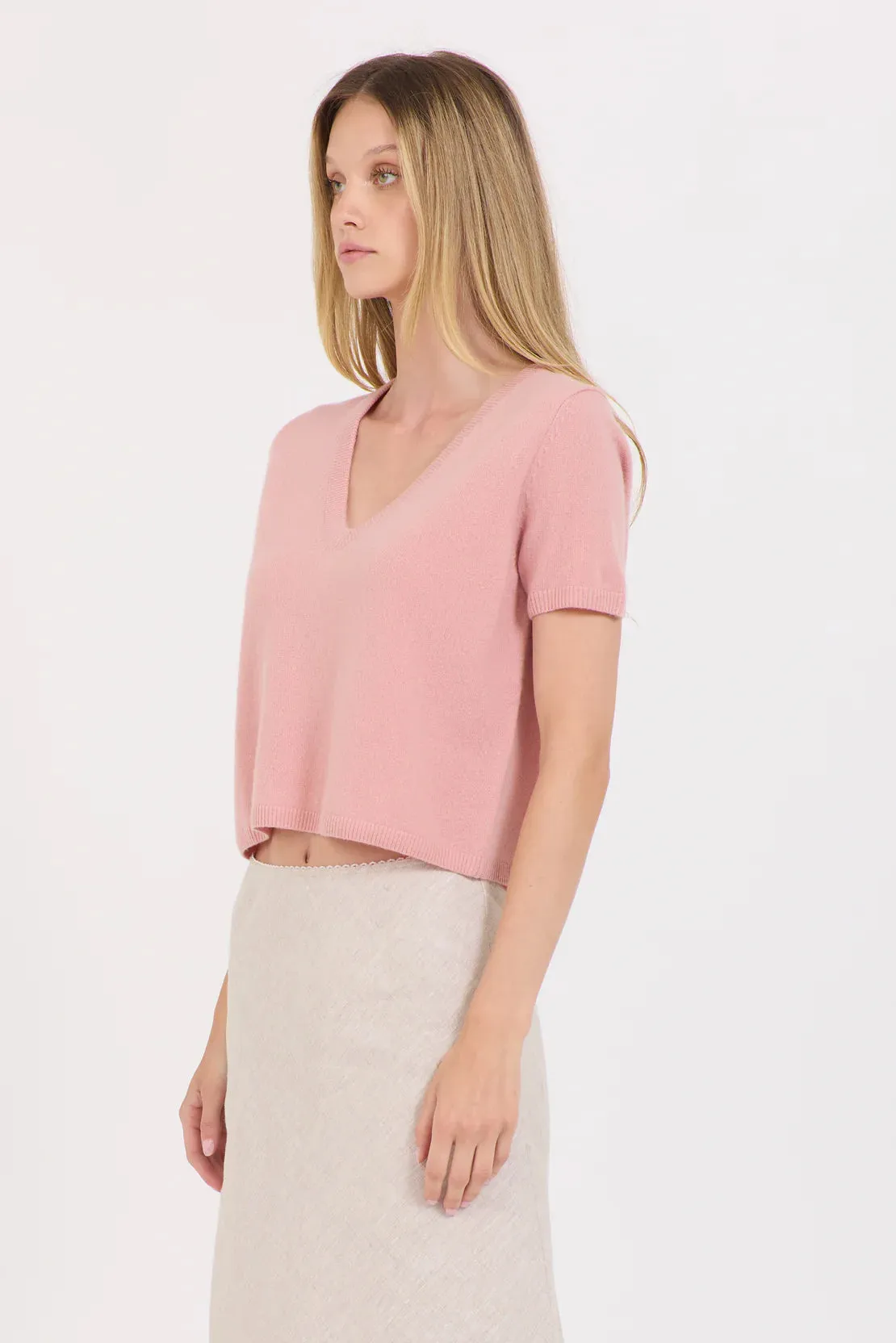 ONE GREY DAY Kadri Cashmere Vneck Tee - Rosewood