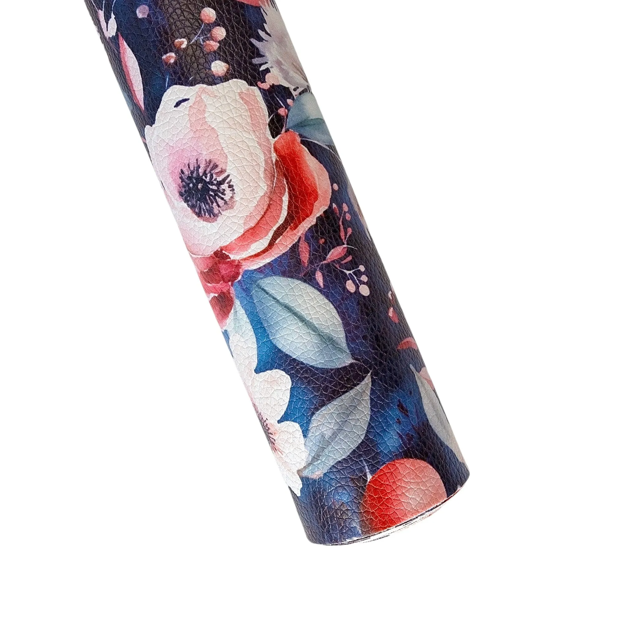Peaches & Cream Floral on Navy Printed Vinyl 18" x 53" Roll | Pebble Texture