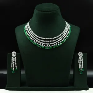 Round Neck Layered Zircon/AD Necklace Set 11908-69