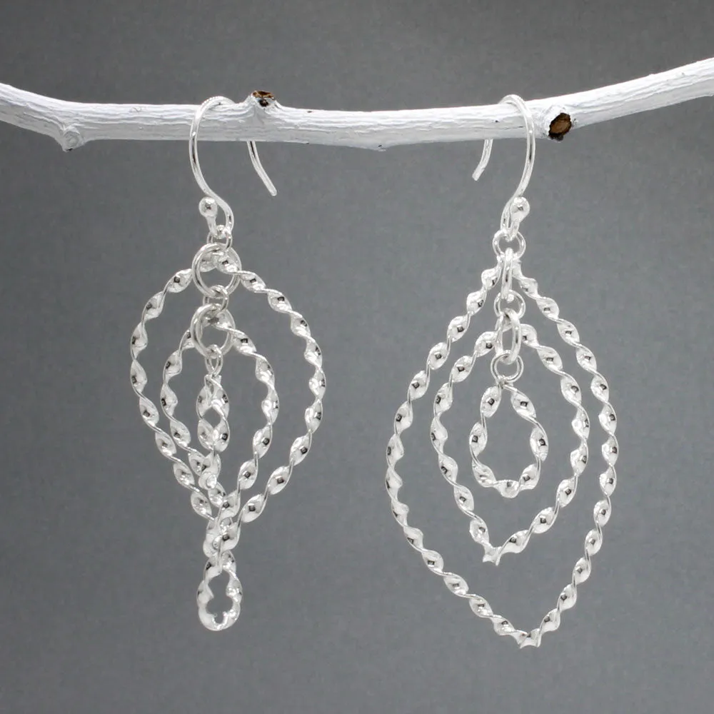 Tara – Triple Layered Twisted Leaf Silver Earrings – Dangle