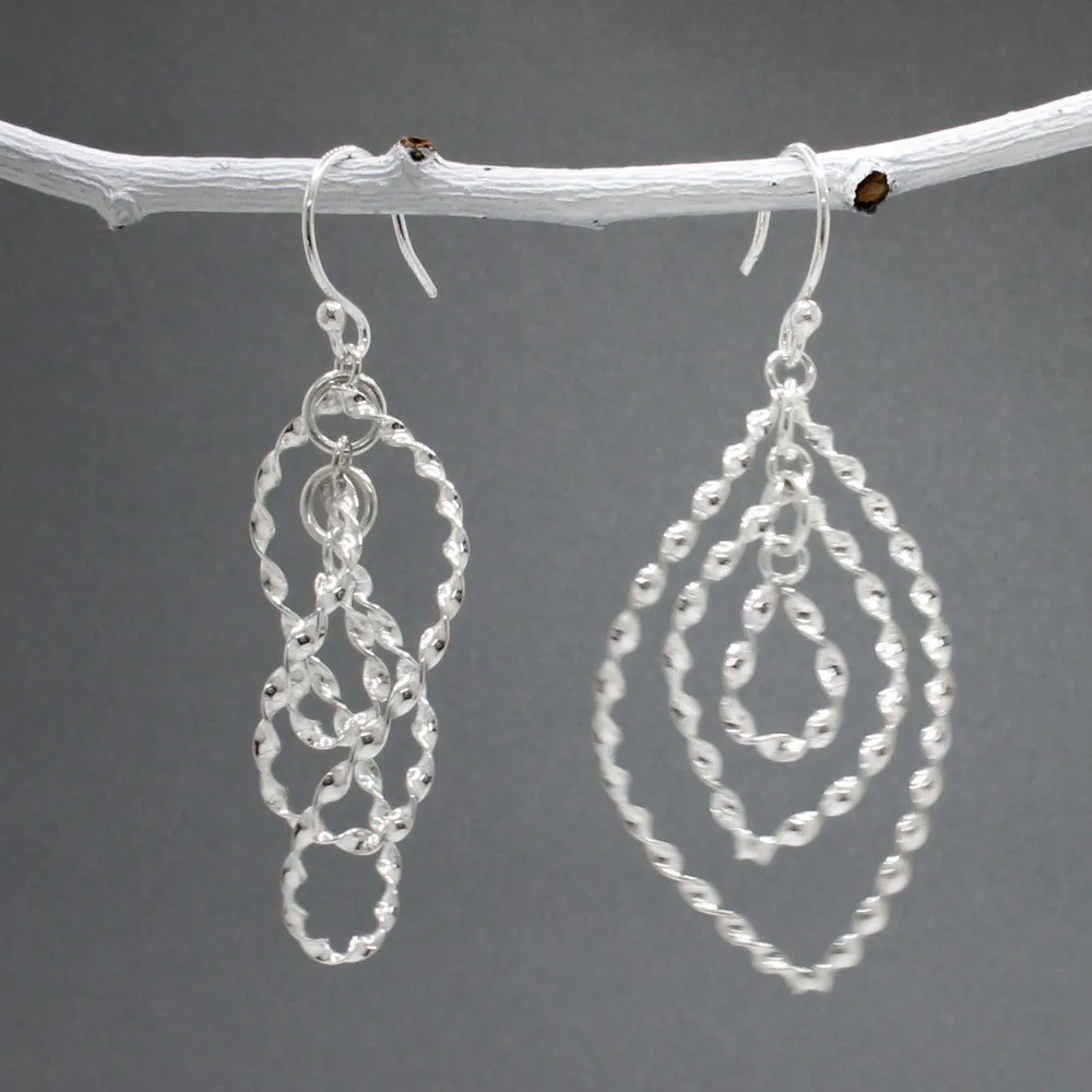 Tara – Triple Layered Twisted Leaf Silver Earrings – Dangle