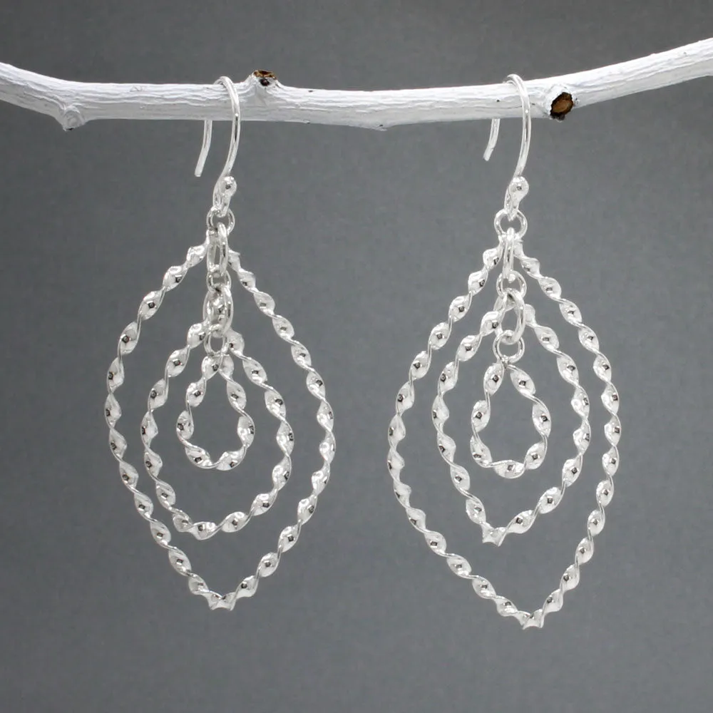 Tara – Triple Layered Twisted Leaf Silver Earrings – Dangle