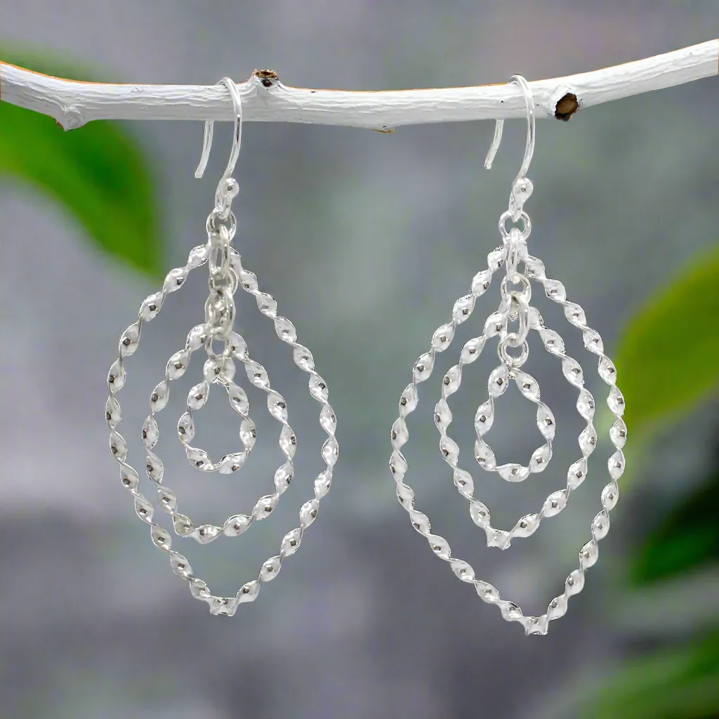 Tara – Triple Layered Twisted Leaf Silver Earrings – Dangle