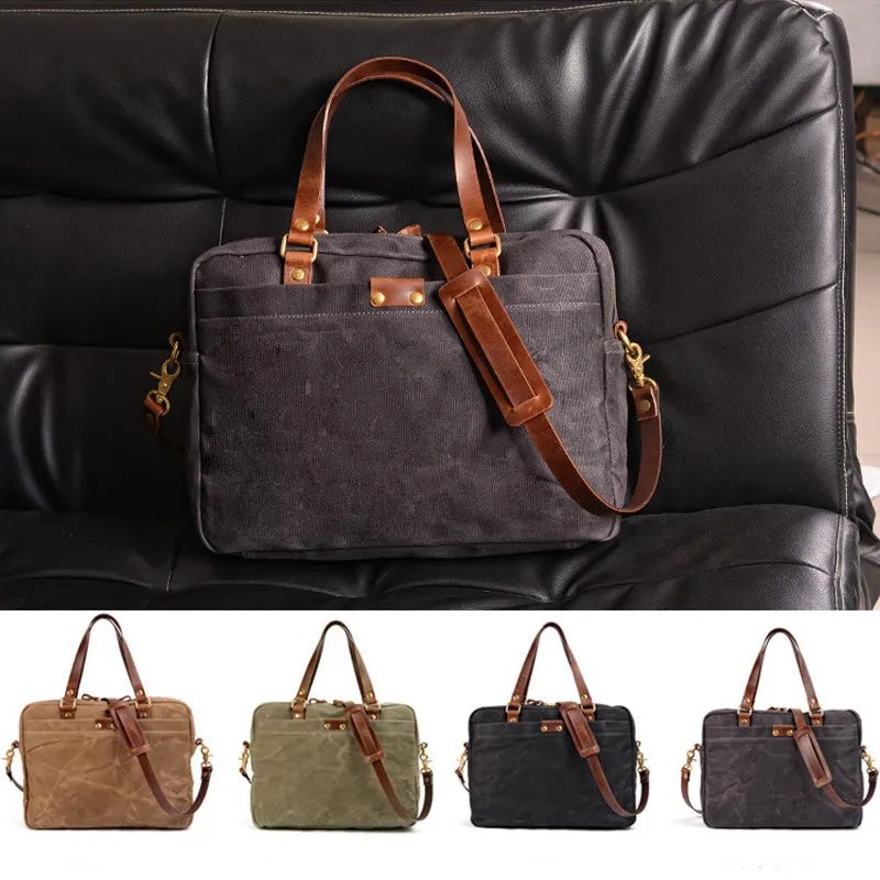 Waxed Canvas Messenger Bag Multi-pocket Shoulder Bag